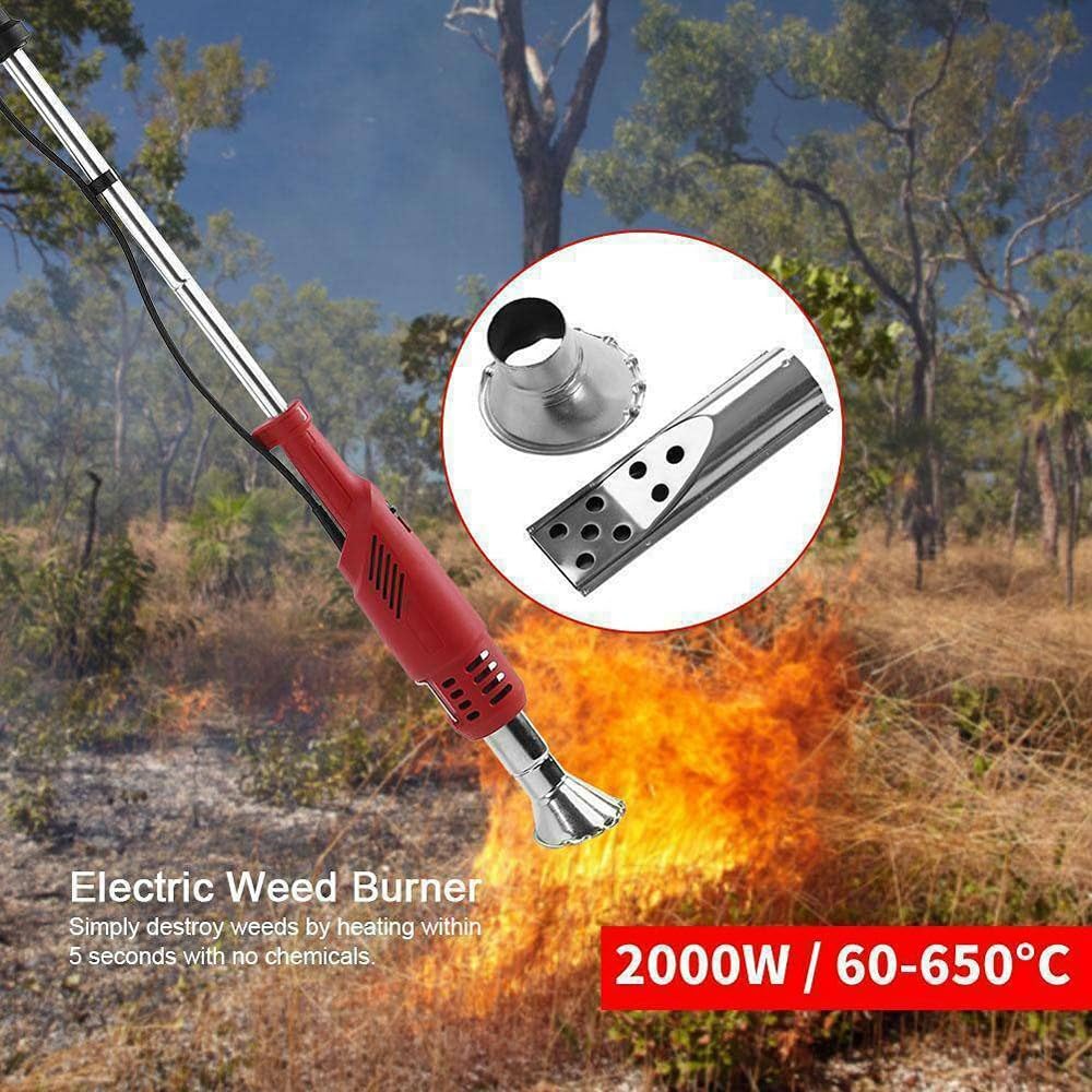 Bruciatore elettrico per erbacce con tecnologia ad aria calda, 2 impostazioni di temperatura e velocità dell'aria minima di 500 l, per una manutenzione efficiente di giardino, patio e vialetto