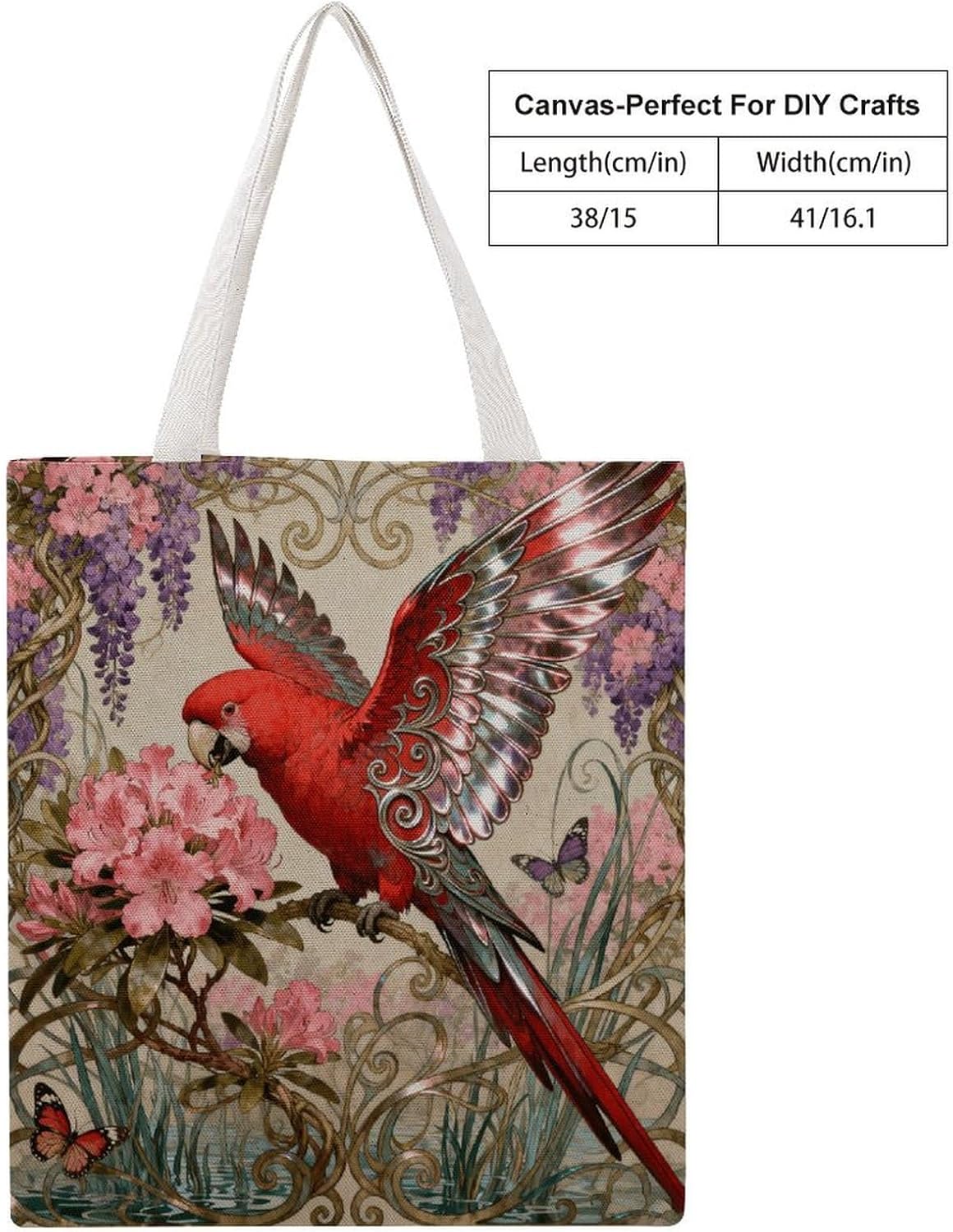 Parrot Rhododendron Peak Canvas Tote Bag Reusable Grocery Bags Foldable Soft Cotton Shoulder Carry Bag