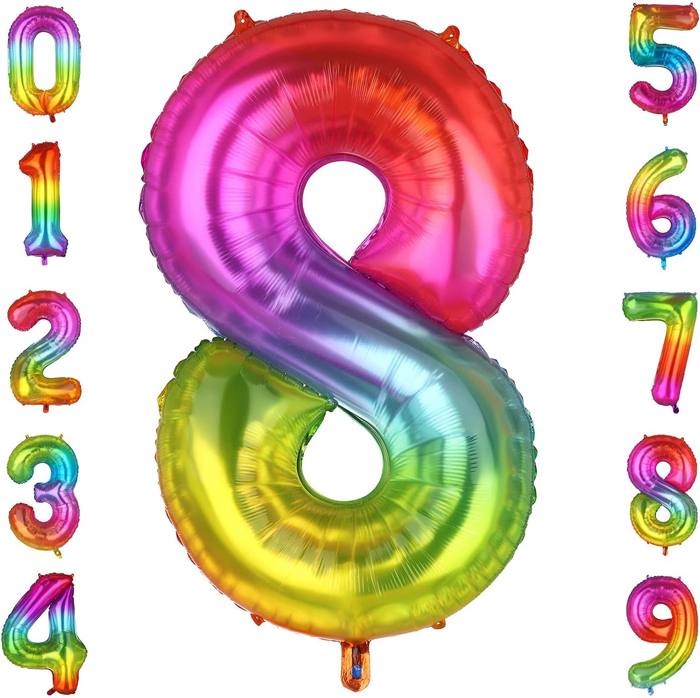 40 Inch Large Rainbow Number 8 Mylar Balloon Helium Foil Balloons Big Baby Birthday Party Decorations Supplies Colorful