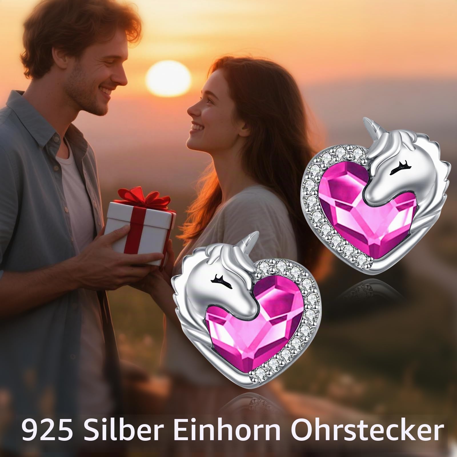 VONALA Einhorn Ohrringe Mädchen 925 Sterling Silber Kristall Herz Ohrstecker Schmuck Geschenke für Damen Kinder