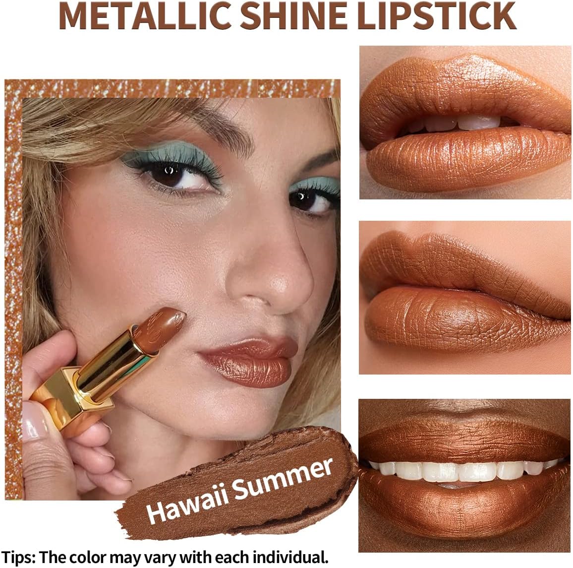 OULAC Metallic Shine Glitter Lipstick, Nude High Impact Lipcolor, Lightweight Soft and Ultra Hydrating, Long Lasting - Image 3