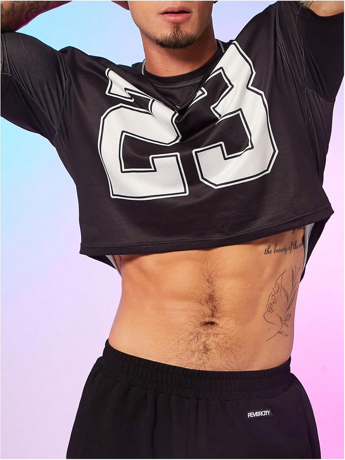 GORGLITTER Men's Number Print Short Sleeve Crop Tops Crewneck T Shirts Streetwear