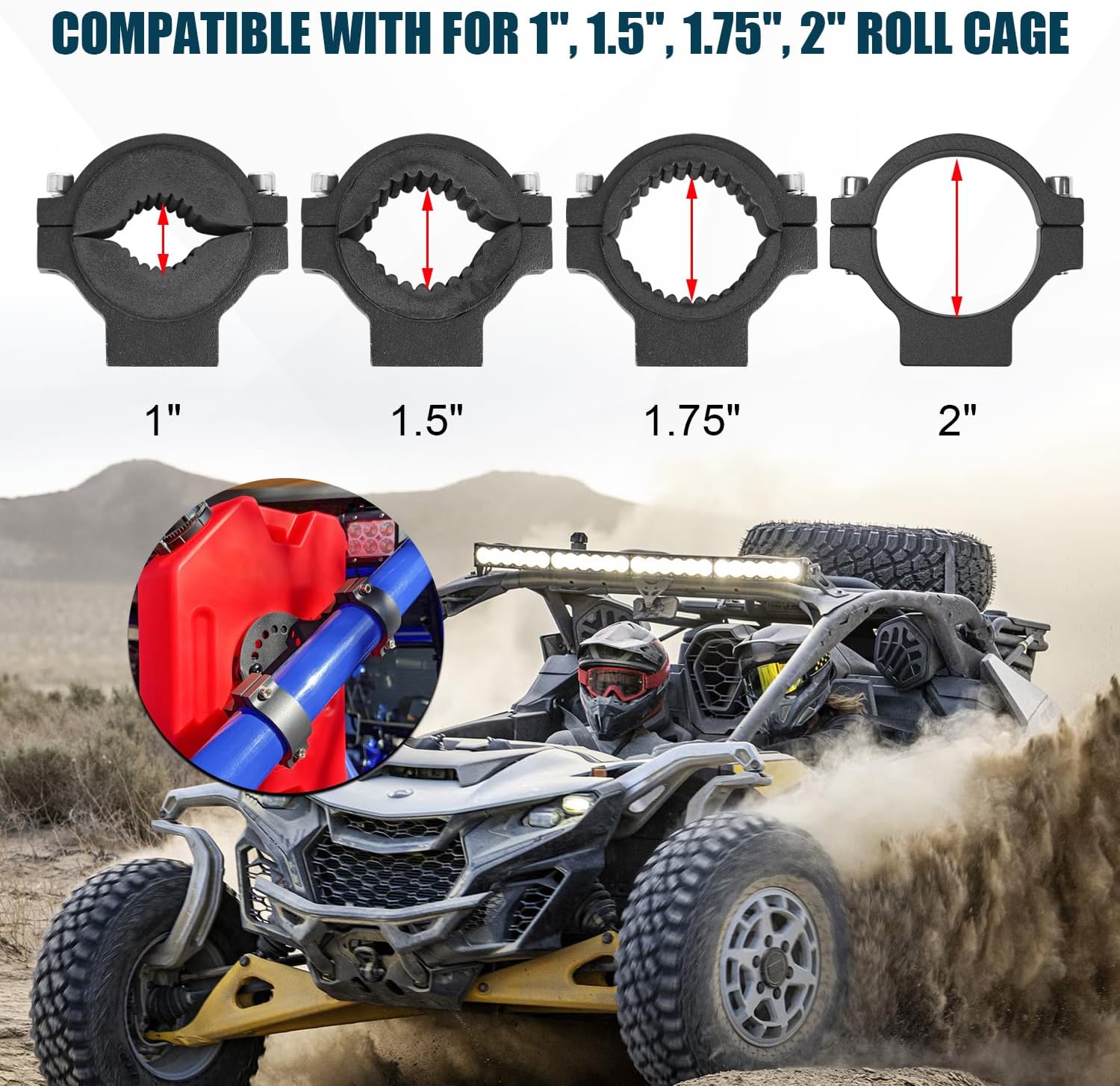 Gas Tank Water Can Mount,Oil Mounting Holder Gasoline Pack Fuel Container Mount With Locks Compatible With For ATV UTV Polaris Pioneer Can Am Maverick Commander With 1''-2'' Roll Bar,2PCS