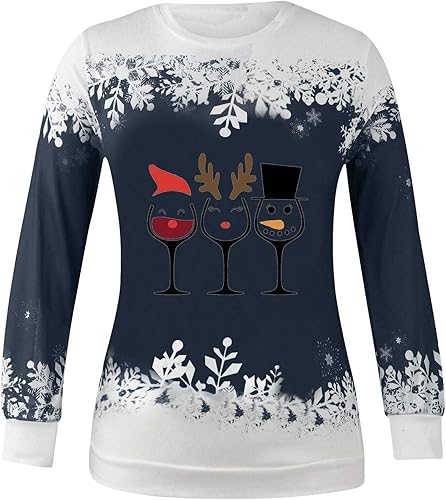 Miniatura 3 de Divertidas camisas feas de Navidad para mujer, cuello redondo, manga larga, sudaderas finas con estampado de Papá Noel, gorro de Papá Noel,