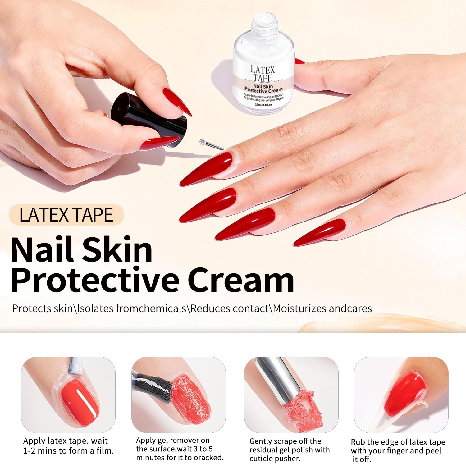 Gel Nail Polish Remover 15ml | Liquid Latex Cuticle Protector, Fast Peel Off No Soaking Wrapping, Remove Gel Polish in 2-5 Minutes