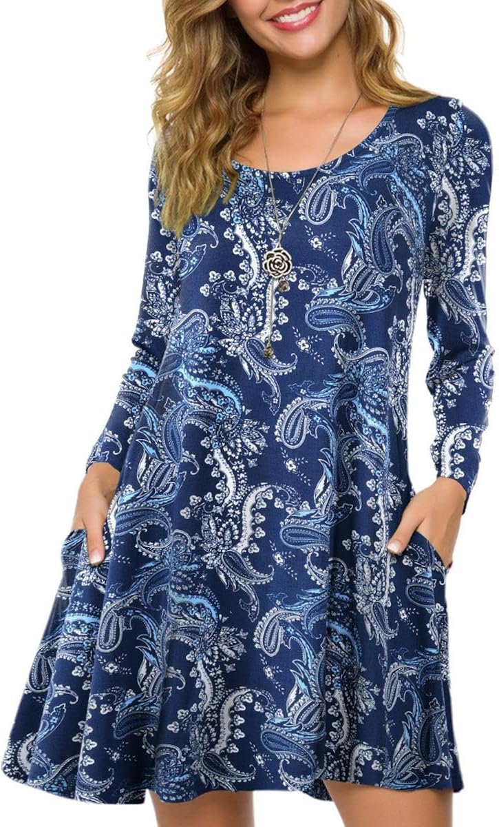 ZENNILO Plus Size Casual T Shirt Dresses for Women Flowy Swing Tunic Dress Pockets