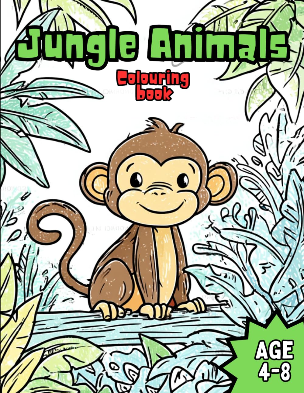 Jungle Animals: Fun and Relaxing Jungle Animal Colouring Pages for Kids Ages 4-8