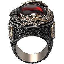 Punk Dragon Red Stone Ring for Men, Gothic Dragon Totem Ring Iced Out Dragon Animal Ring for mens