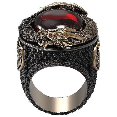 MayiaHey Punk Dragon Red Stone Ring for Men, Gothic Dragon Totem Ring Iced Out Dragon Animal Ring for mens - 8