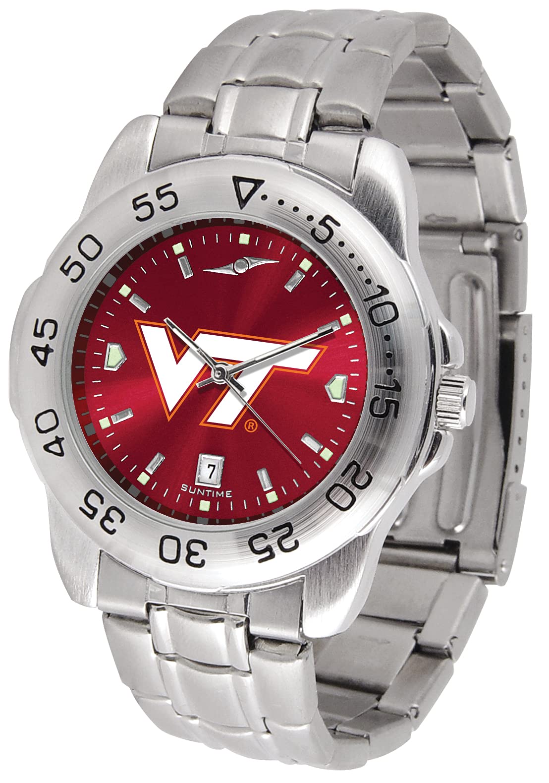 SunTime Men's NCAA Team Sport Watch, 20mm Stainless Steel Strap, Reflective Shiny Dial with Date