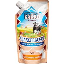 Alekseevskoe Sweetened Condensed Milk with Cocoa, Chocolate Sgushenka Spread, Squeezable Creamy Dessert, 5% Milk Fat, Imported European Sweetened Milk Doypack Pouch, 270g / 9.52oz