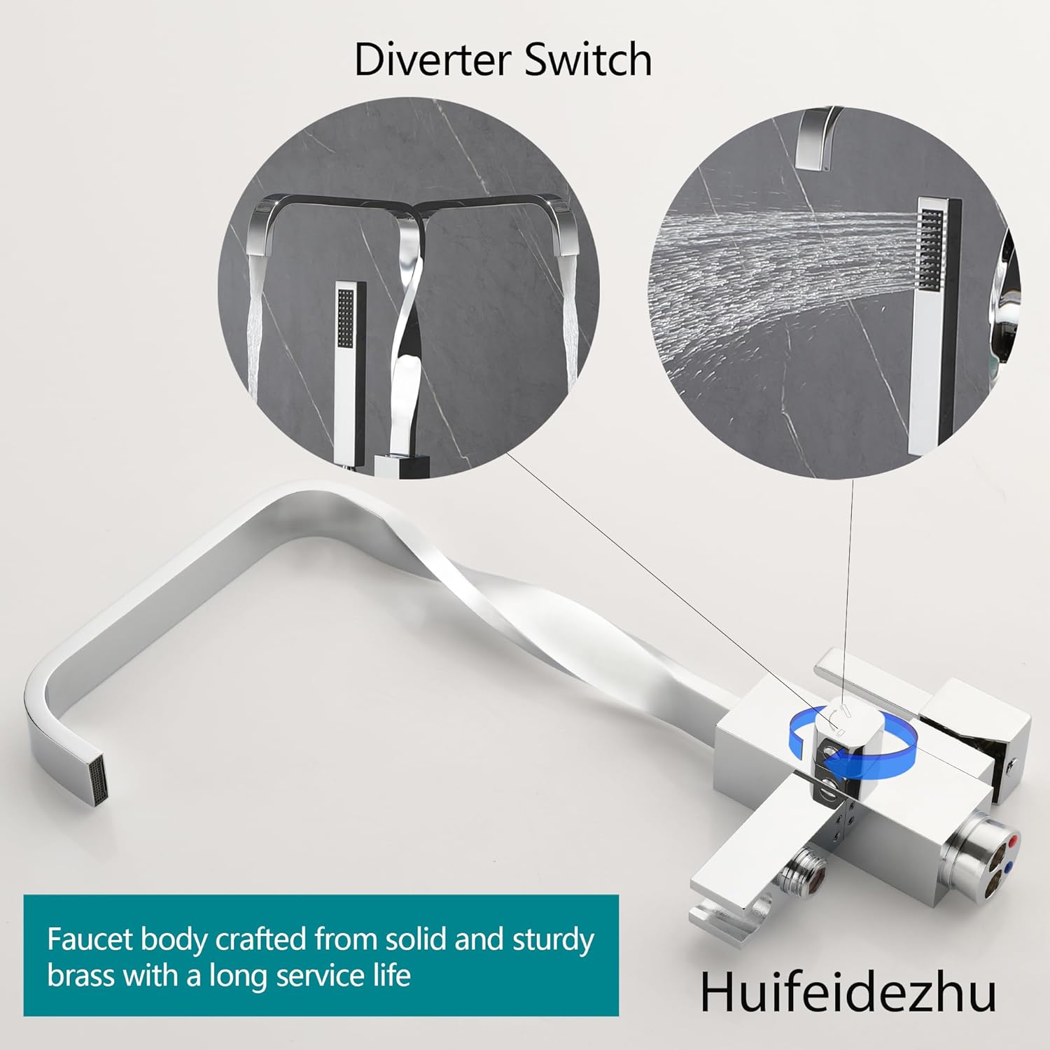 Freestanding Bathtub Faucet with Hand Shower, Chrome Tub Filler with Handheld Sprayer, Floor Mount Tub Faucet with Waterfall Spout, Bathroom Stand Alone Soaking Tub Faucet, Single Handle-Huifeidezhu