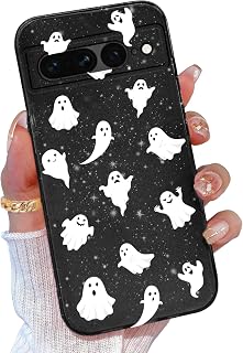 ハロウィン スマホケース Google Pixel 7 Pro用 女性用 ガールズ | Pixel 7 Pro ハロウィンフォンケース、キラキラキラキラキラキラ、かわいいゴーストパターン、スリムソフトカバー、ホワイトゴースト