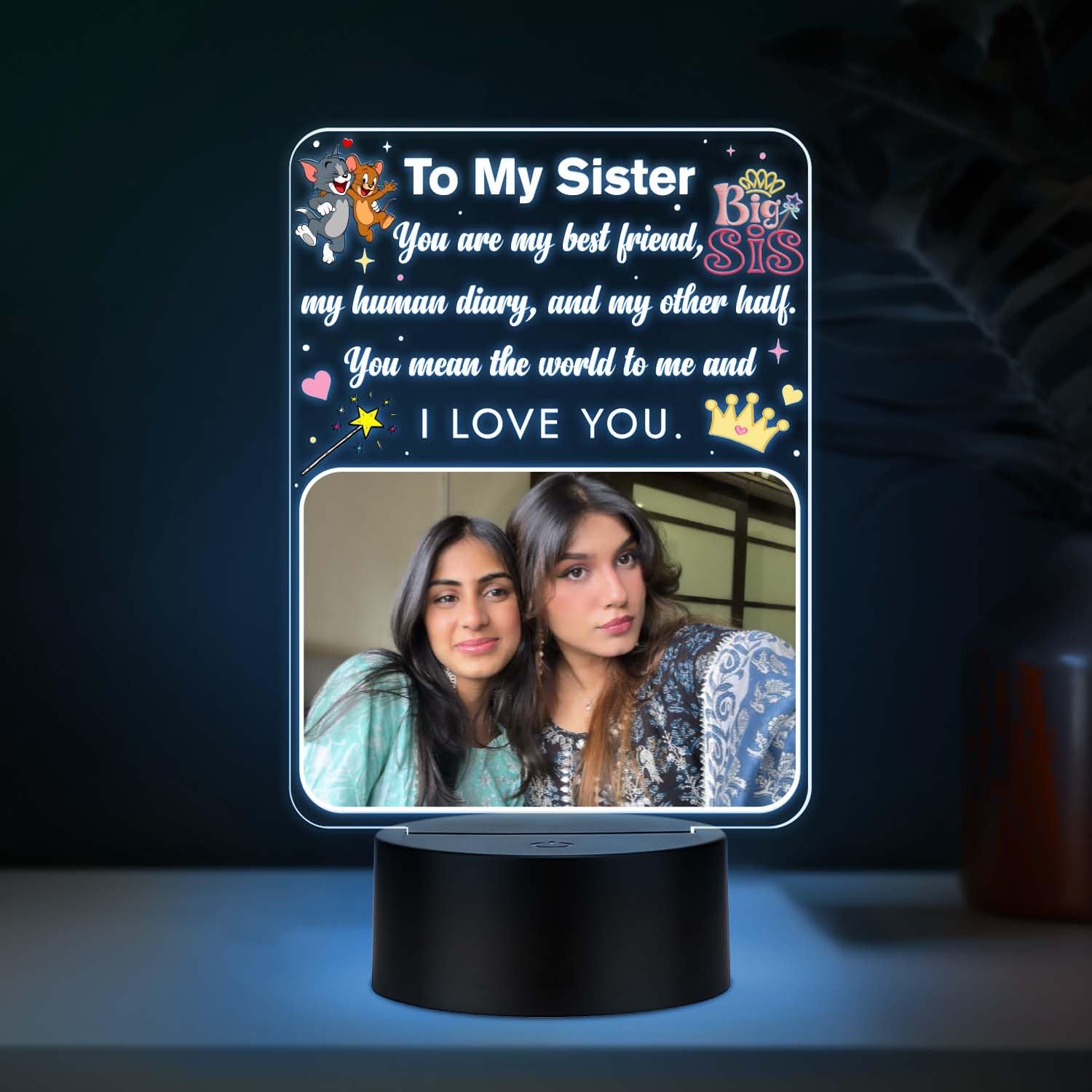 Personalized to My Big Sister Led Photo Lamp with 7 Color Changing Light & USB Powered | Big Sis Memory Picture Frame Decorative Lamp | Rakhi & Birthday Gift for Sisters-image-7