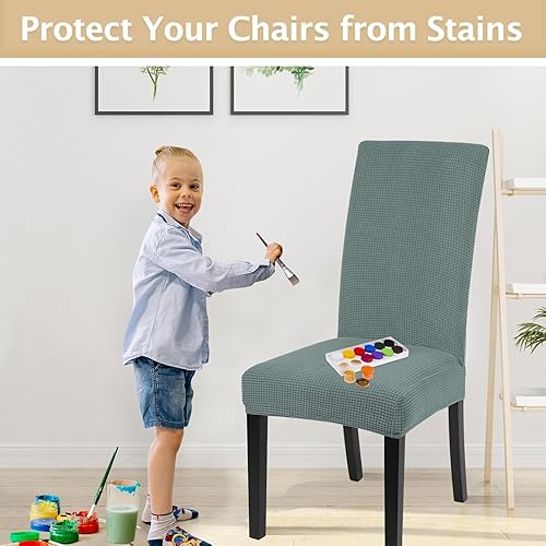 Miniatura 5 de SearchI - Juego de 6 fundas para sillas de comedor con tejido jacquard elástico fundas para silla Parsons, fundas para sillas de comedor de elastano