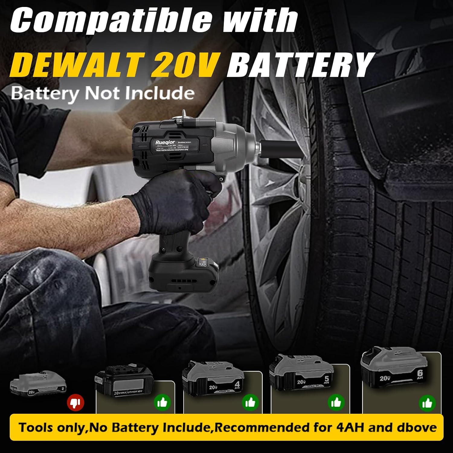Cordless Impact Wrench 1/2" Compatible with Dewalt 20V Battery, Impact Wrench 1000FT-LBS(1360N.m) High Torque Brushless Electric Impact, Power Impact Driver for Car, Truck(No Battery)