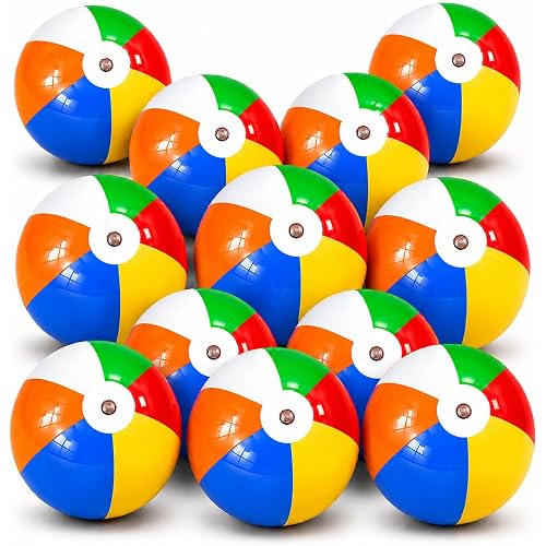 Beach Balls Bulk 12 Pack - Colored Inflatable Party Pack 12" Beach Balls Pool Toys Summer Party Favor