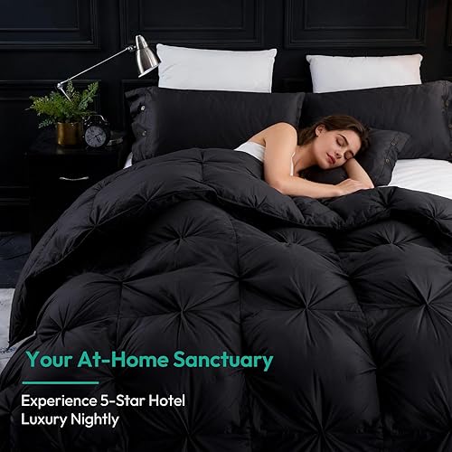 Miniatura 4 de Three Geese - Edredón de plumón de plumas de ganso plisado, tamaño Cal King, potencia de relleno de 750 +, 1200 hilos de tela de algodón, edredón