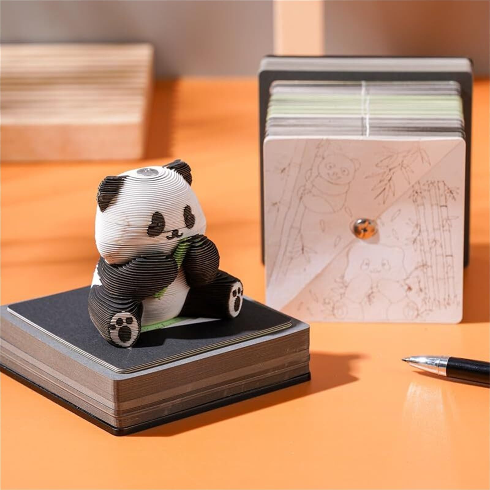 Stehender Tischkalender 270 Seiten mit 3D-Panda-Papier-Haftnotizen, handgerissener Kalender for 2025 Vintage-Bürodekoration