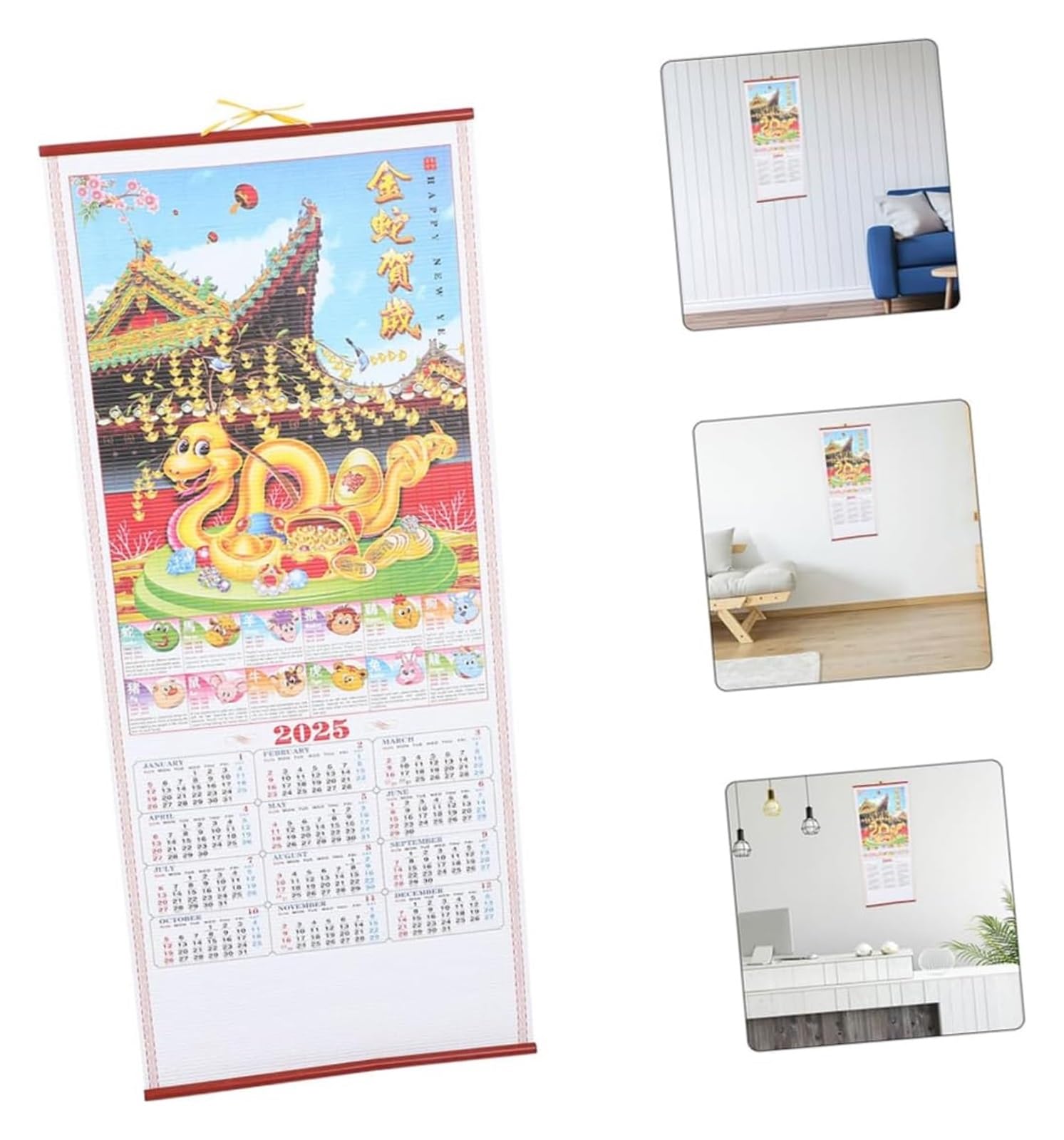 Tischkalender, Tischkalender 2025, 1 Set, Rattan-Kalender, Feng Shui, Hängekalender, Jahr, Schlangen-Wandkalender, chinesische Wandrolle