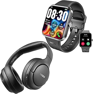 TOZO S4 AcuFit One Smartwatch 1.78-inch Bluetooth Talk Dial Fitness Tracker Black + HT2 Hybrid Active Noise Cancellation Wireless Over-Ear Bluetooth Headphones Black