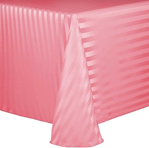 Miniatura 4 de ULTIMATE TEXTILE Mantel ovalado de rayas satinadas (59.8 x 102.4 in), color marrón oscuro