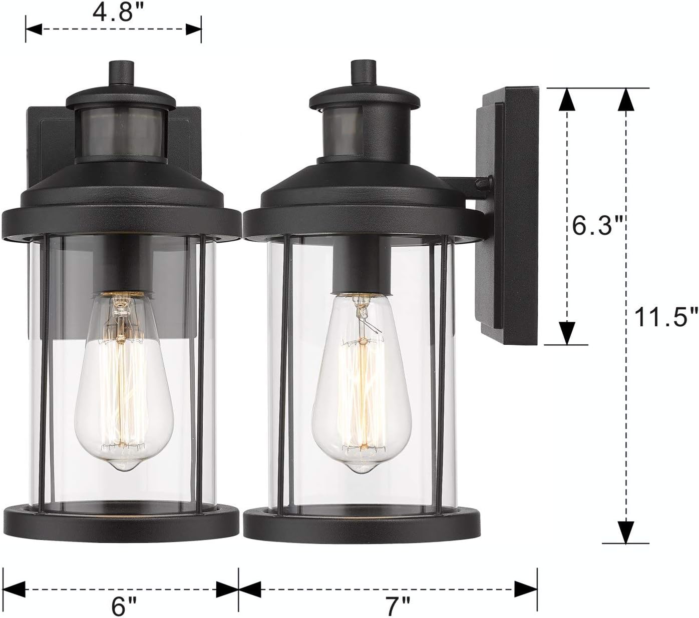 Rеvіеw Prоduсt Zeyu Outdoor Wall Sconce with Motion Sensor, 2 Pack Exterior Wall Light Fixture Dusk to Dawn for Porch Doorway, Black Finish with Clear Glass Shade, ZW07B-SE-2PK BK