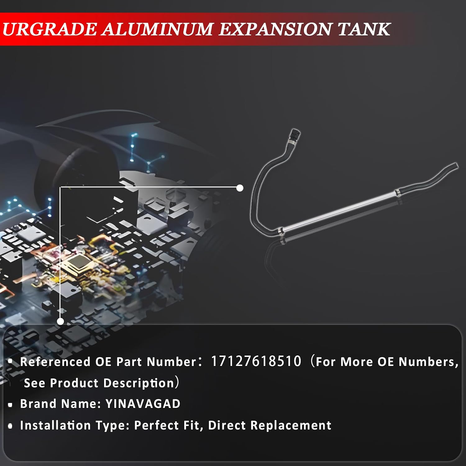 17127618510 Urgrade Aluminum Engine Expansion Tank to Upper Radiator Coolant Hose for BMW 128i 130i 135i 135is 325i 325xi 328i xDrive 328xi 330i 330xi X1 E82 E87 E88 E90 E91 E92 2006-2013