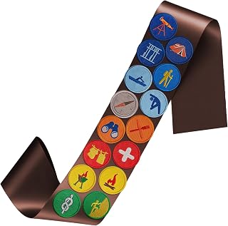 Girl Scout Sash Costume, Halloween Scout Costume Set with Badges Patches, Halloween Dress Up Accessories for Women Party Dress Up-Brown