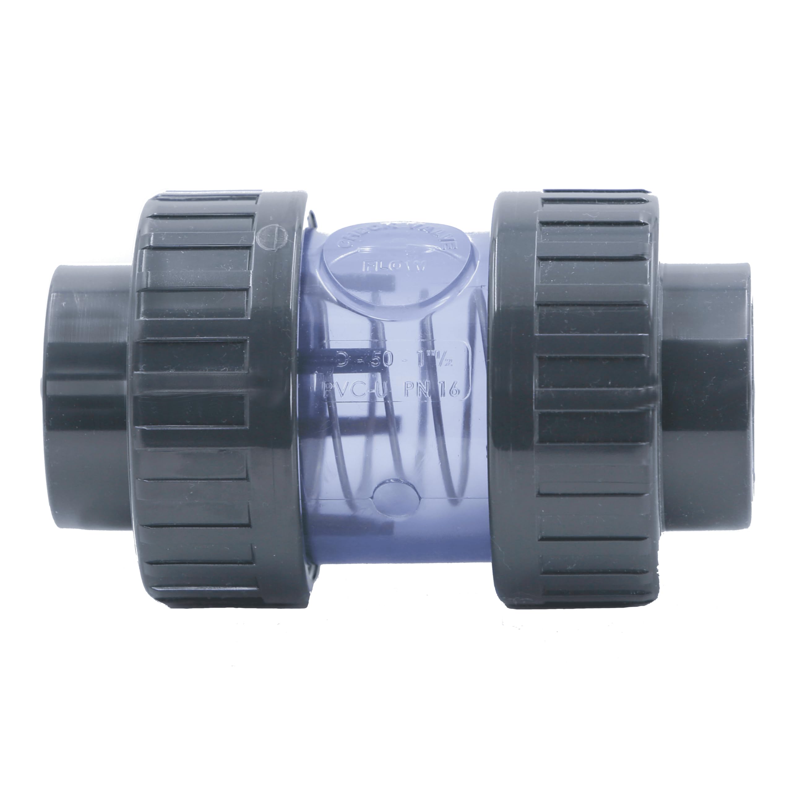 HAF® Valvola di ritegno in PVC trasparente con 2 manicotti adesivi da 50 mm, valvola di ritegno conica in PVC grigio, adatta per tubi della piscina e molto altro ancora... Qualità: Made in Europe,