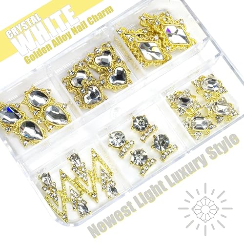 Vista 107 de 36 dijes de uñas de corazón rojo, de aleación de lujo dorada, dijes de San Valentín para uñas, diamantes de imitación rojos en 3D, diamantes