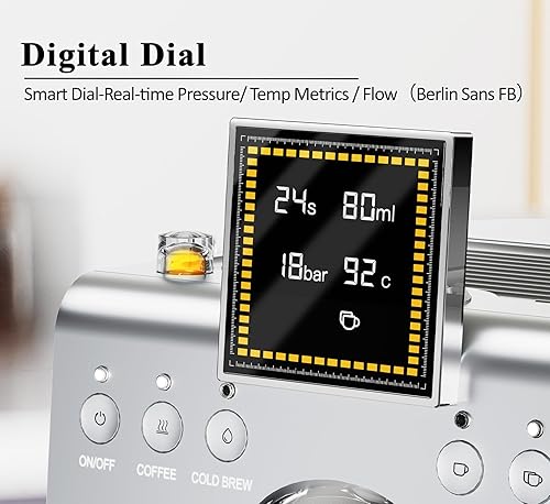 Miniatura 4 de Máquina de café expreso de 20 barras con espumador de leche de vapor, cafetera de café espresso de acero inoxidable con pantalla LED, cafetera fría