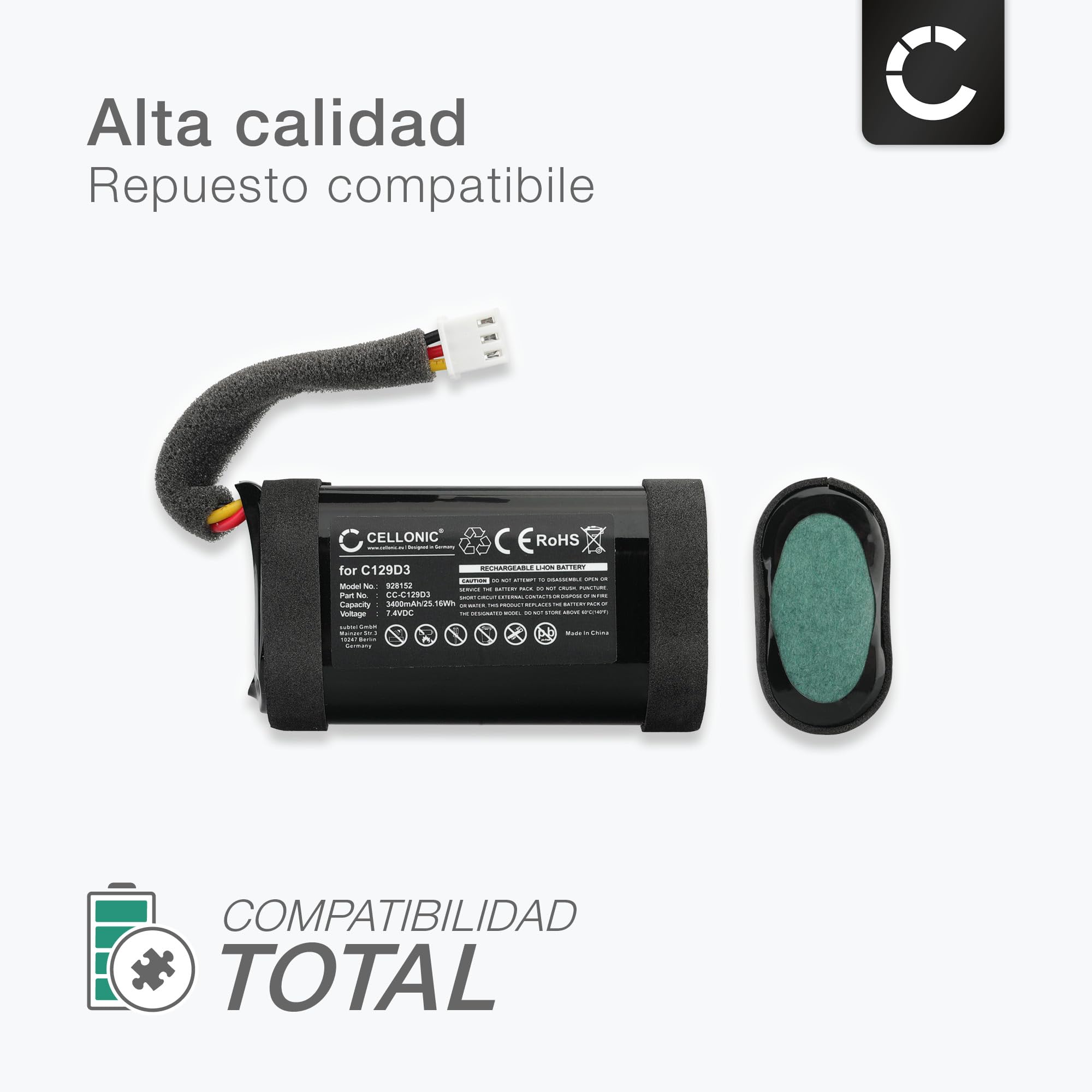 CELLONIC 2X Batería para Altavoz Compatible con Bang & Olufsen BeoPlay A1, C129D3 - (3400mAh, 7.4V)