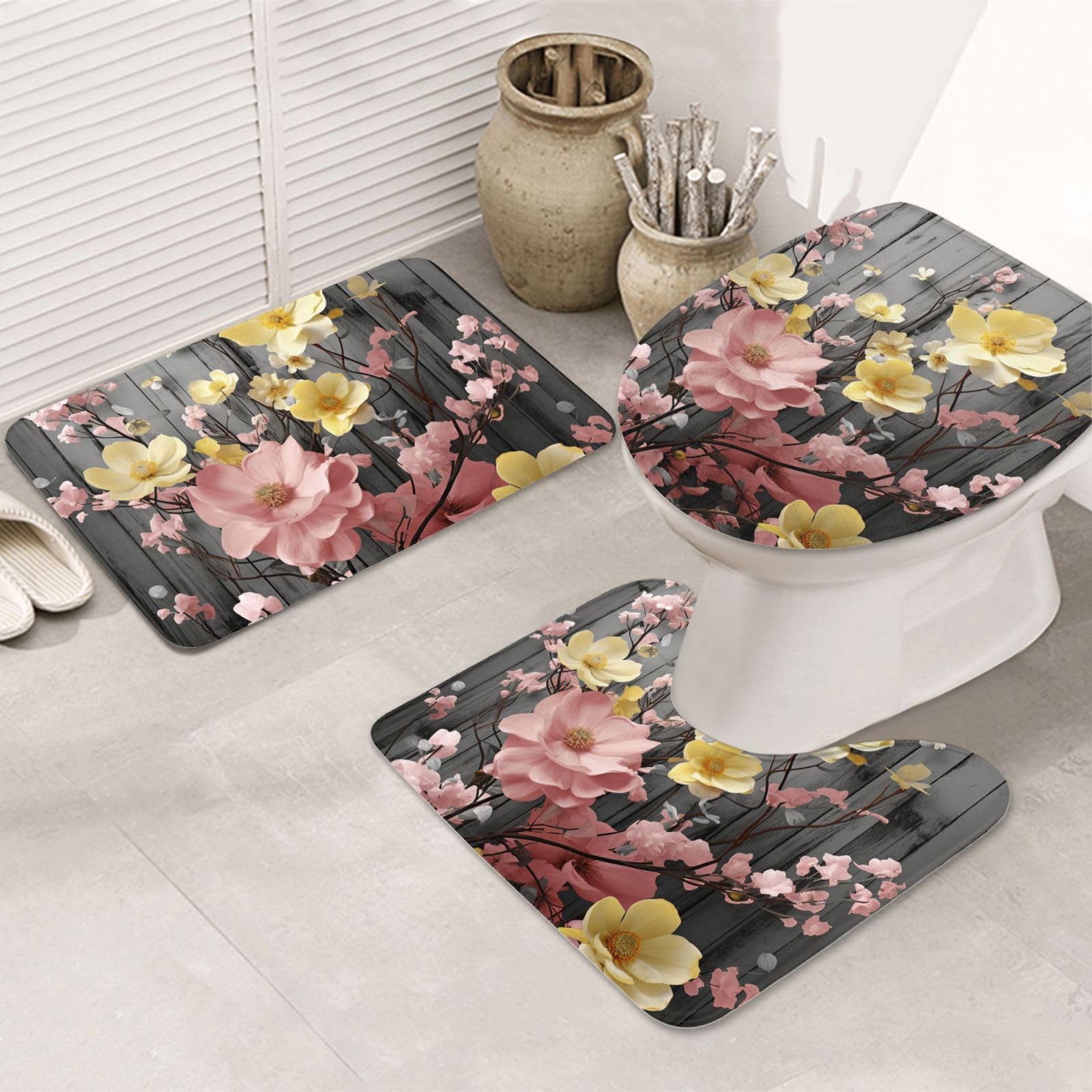 Tapis de bain en forme de U antidérapant OUSIKA lot de 3 tapis microfibres doux
