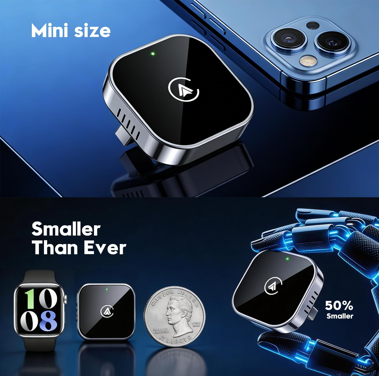 2 in 1 Wireless CarPlay and Android Auto Adapter,Convert Wired to Wireless Apple CarPlay Adapter,Easy Setup Plug and Play,Fast, Reliable & Super Easy to Use,Compact＆Sleek Design Supports 1000+ Car
