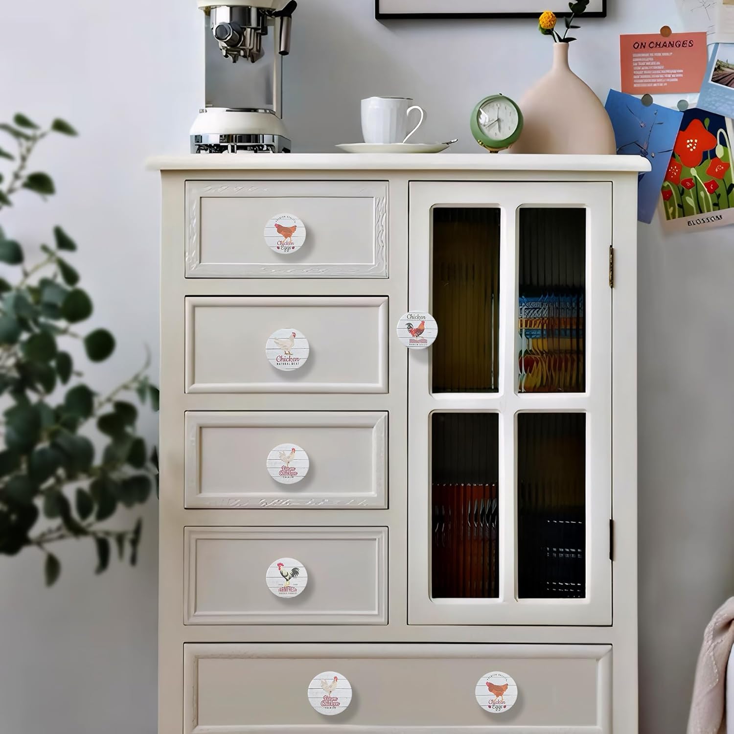 JamJam Set of 8 1.8" Wooden Round Animals Chicken Rustic Cupboard Farmhouse Cabinet Furniture Drawer Pulls and Knobs