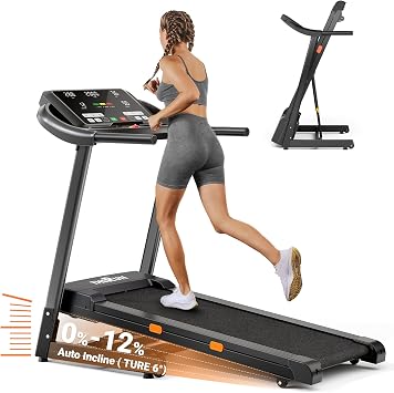 THERUN Home Treadmill with Incline 15% Auto Adjust, 3.0 HP Treadmill with LED Strip, Heart Rate Monitoring Incline,16.5" Wider Running Belt