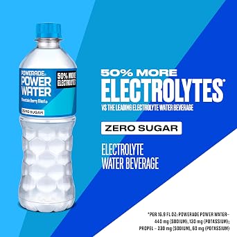 POWERADE Power Water Zero Sugar Mountain Berry Blast Flavored Electrolyte Water، زجاجات 16.9 أونصة، 6 عبوات
