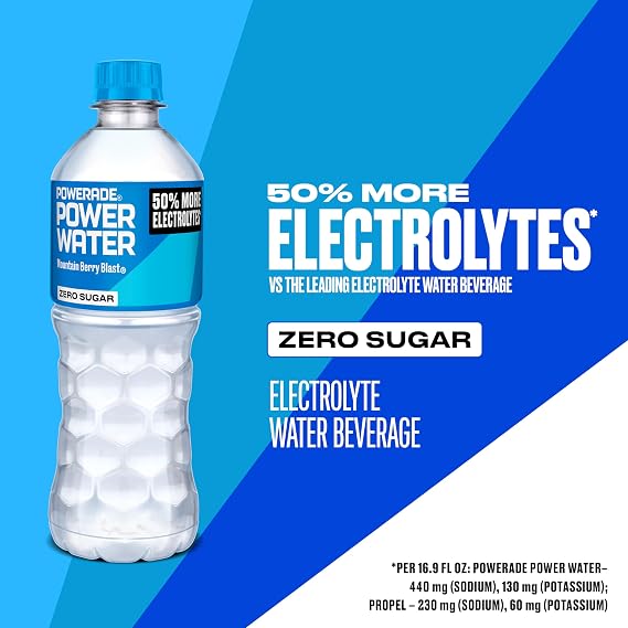 POWERADE Power Water Zero Sugar Mountain Berry Blast Flavored Electrolyte Water، زجاجات 16.9 أونصة، 6 عبوات