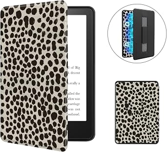 MOROCK Magnetic Back Shell Case for All-New 6" Kindle11th Generation,2024/2022, Model No.RS23CV/C2V2L3, Slim Lightweight PU Leather Cover with Hand Strap, Auto Wake/Sleep Case, Khaki Leopard Print