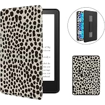 MOROCK Magnetic Back Shell Case for 6" Kindle Paperwhite 10th Generation 2018 ReleaseModel No. PQ94WIF, Slim Lightweight PU Leather Cover with Hand Strap, Auto Wake/Sleep, Khaki Leopard Print