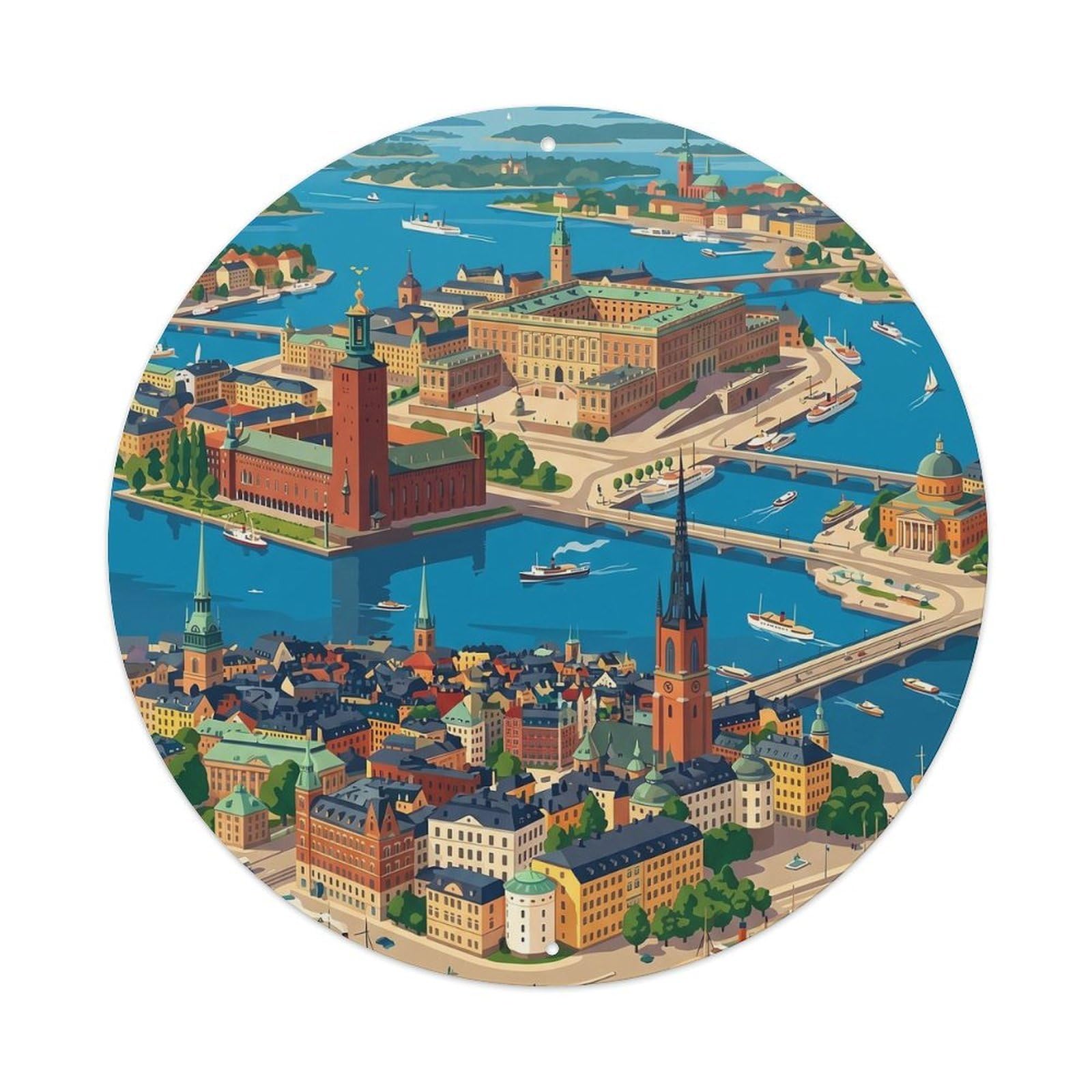 Vintage Travel Stockholm Sweden Panoramic Metal Tin Sign