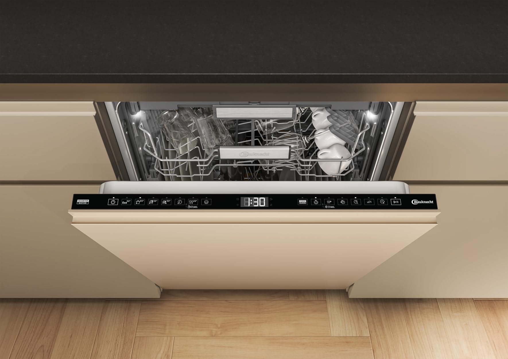 Bauknecht BD7I HF60 TUC Vollintegrierbarer Geschirrspüler/60 cm/15 Maßgedecke/PowerClean Pro-Effektive Hochdruckdüsen/Natural Dry-Automatische Türoffnung-Bessere Trocknung/MaxiSpace-Mehr Innenraum