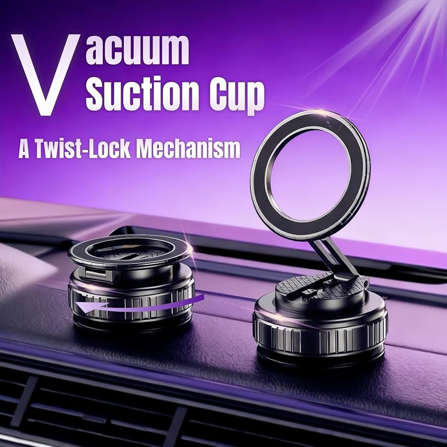 GEYUTHS Magnetic Vacuum Car Phone Holder 360° Adjustable Foldable, image 2
