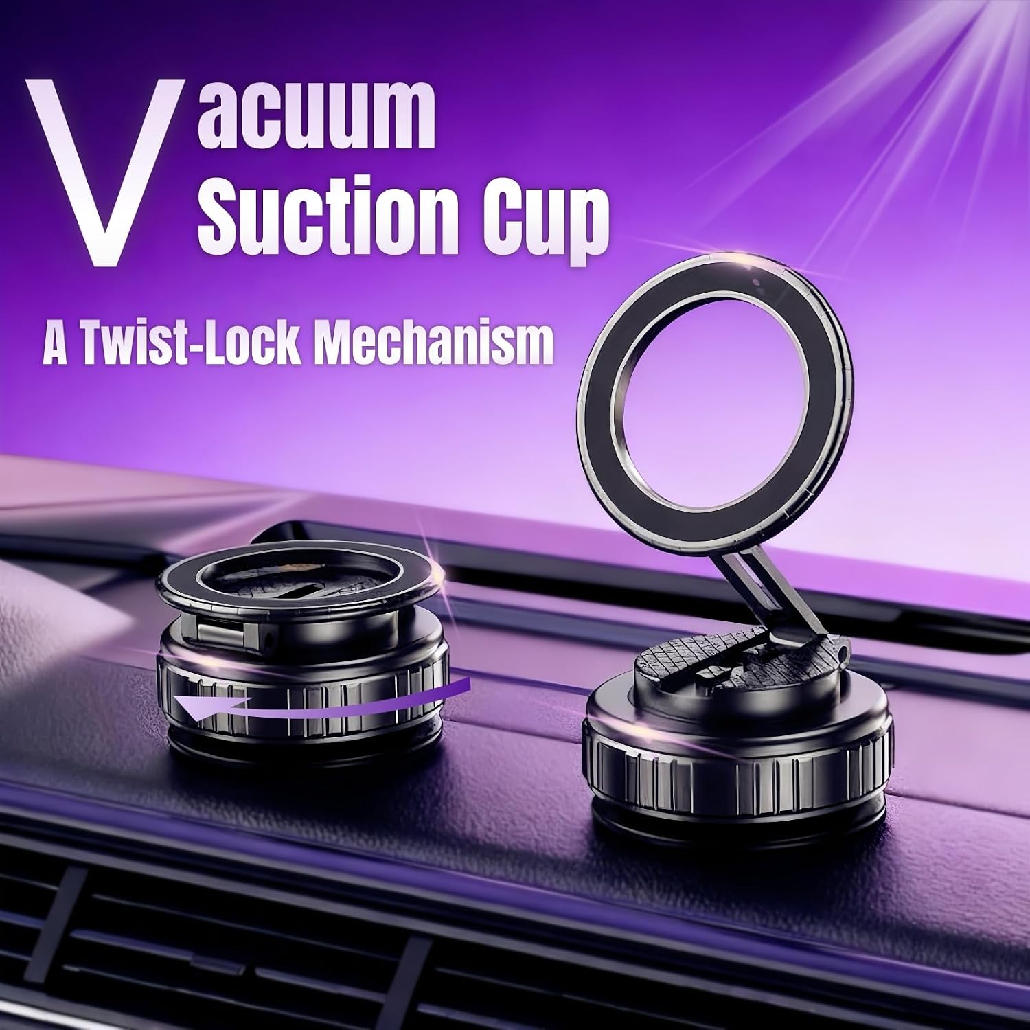 Magnetic Vacuum Car Phone Holder with Strong Suction Cup 360° Adjustable Foldable Phone Mount Portable Phone Holders for Your Car/Gym/Mirror Mount for iPhone & Android