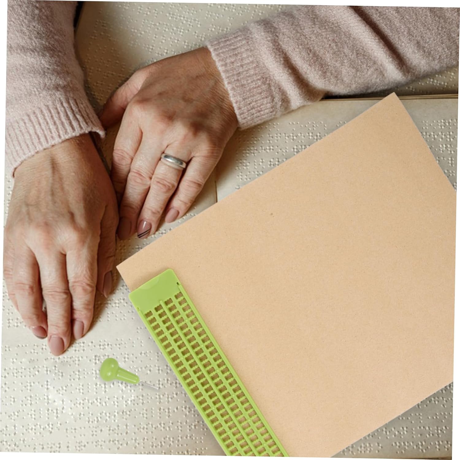 Beavorty 1Set Braille Writing Blind Line Cell Plastic Braille Board with Stylus and Practice Papers Lightweight and Portable for Easy Use The Go