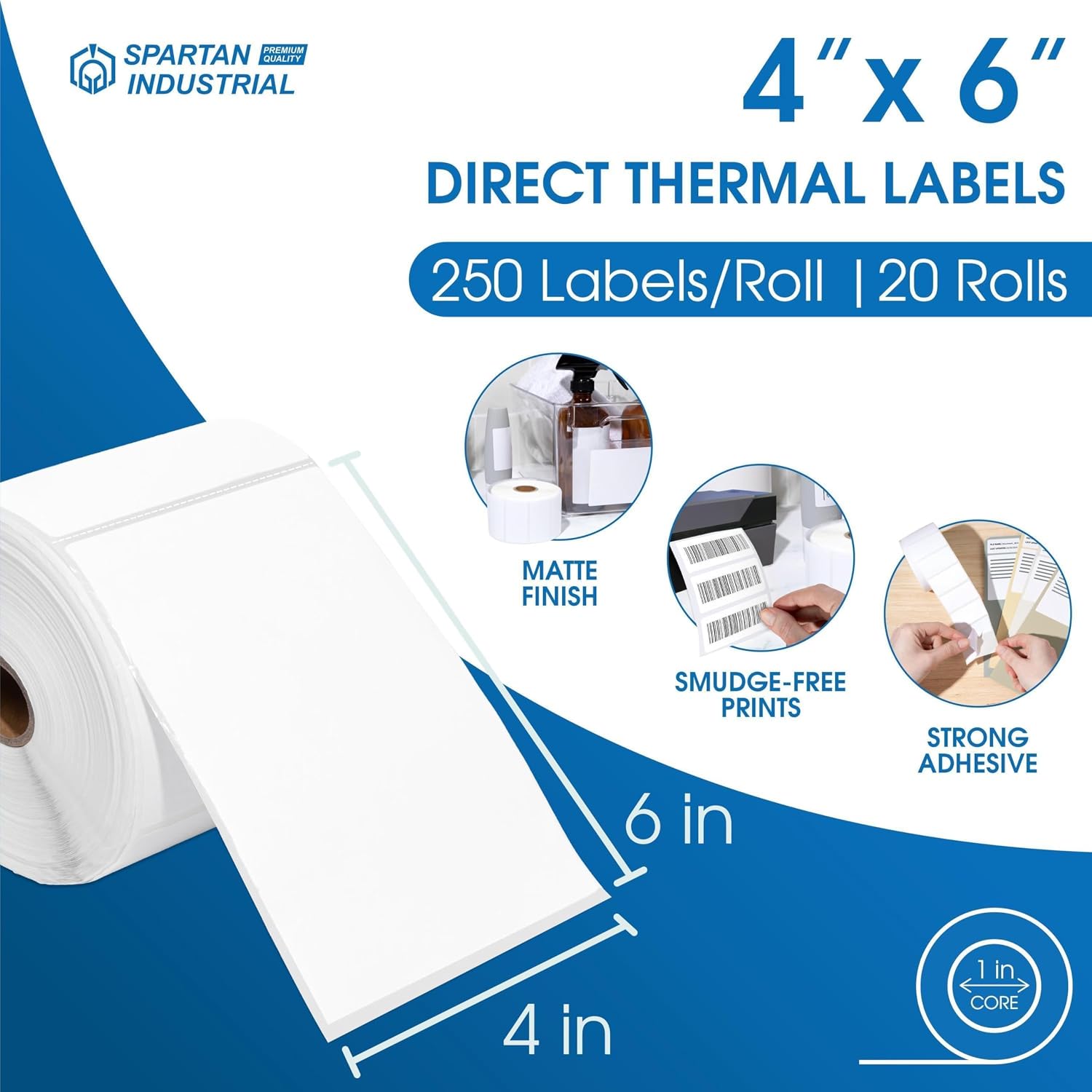 4" X 6" Direct Thermal Labels (5000 Count, 20 Rolls) - Printable | Postage Shipping Labels for Packages and Returns - Compatible With Zebra and Rollo Printers - Spartan Industrial