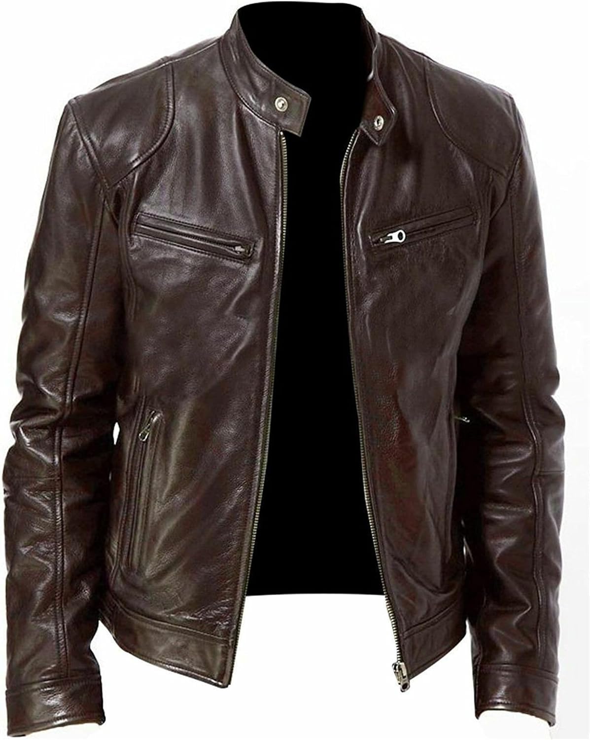 WSLCN Men's Faux Leather Jacket Fleece Padded Bomber Motorcycle Jacket