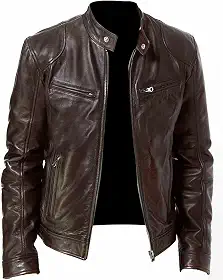 Jaqueta masculina de couro sintético acolchoada com lã