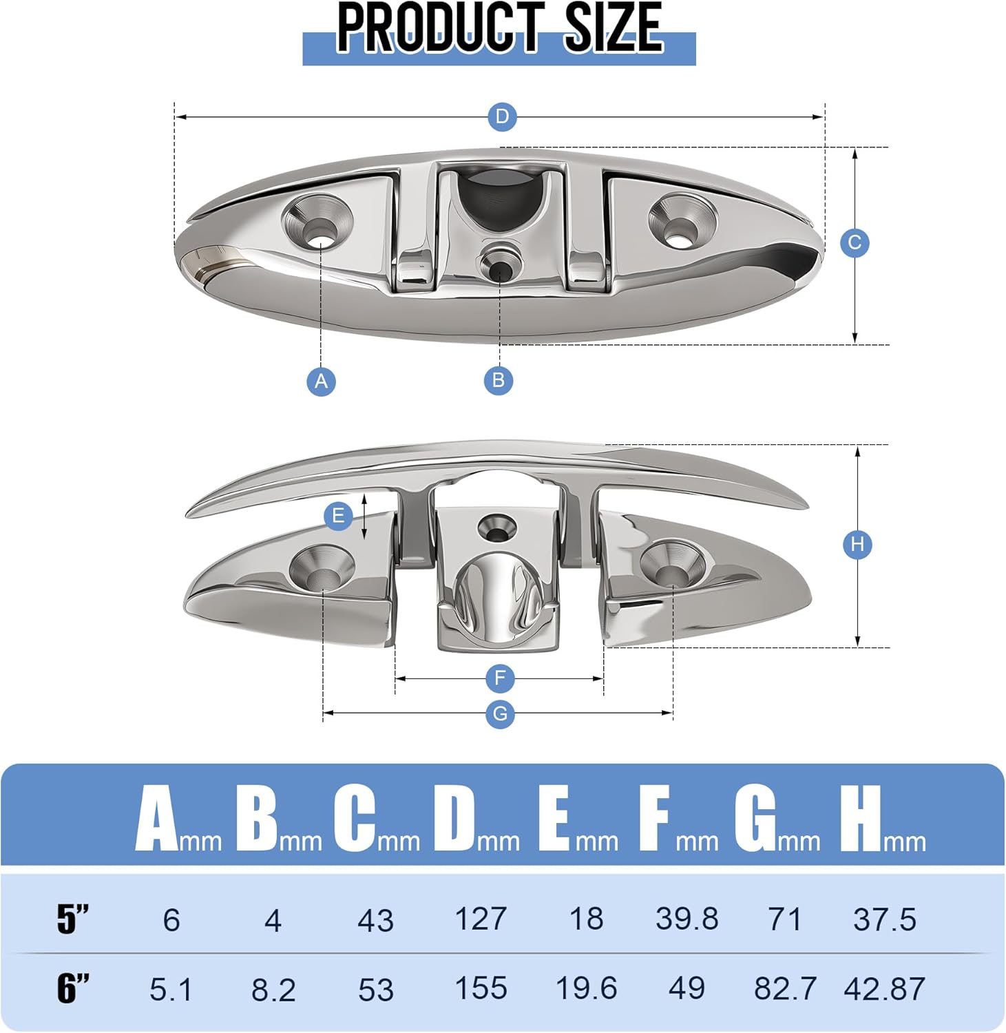 5/6 Inch Foldable Boat Cleats - 2pcs 316 Stainless Steel Flip-up Dock Cleats, Marine Grade Boat Cleat with Fasteners, Folding Rope Cleat for Boat Yacht Kayak and Decoration